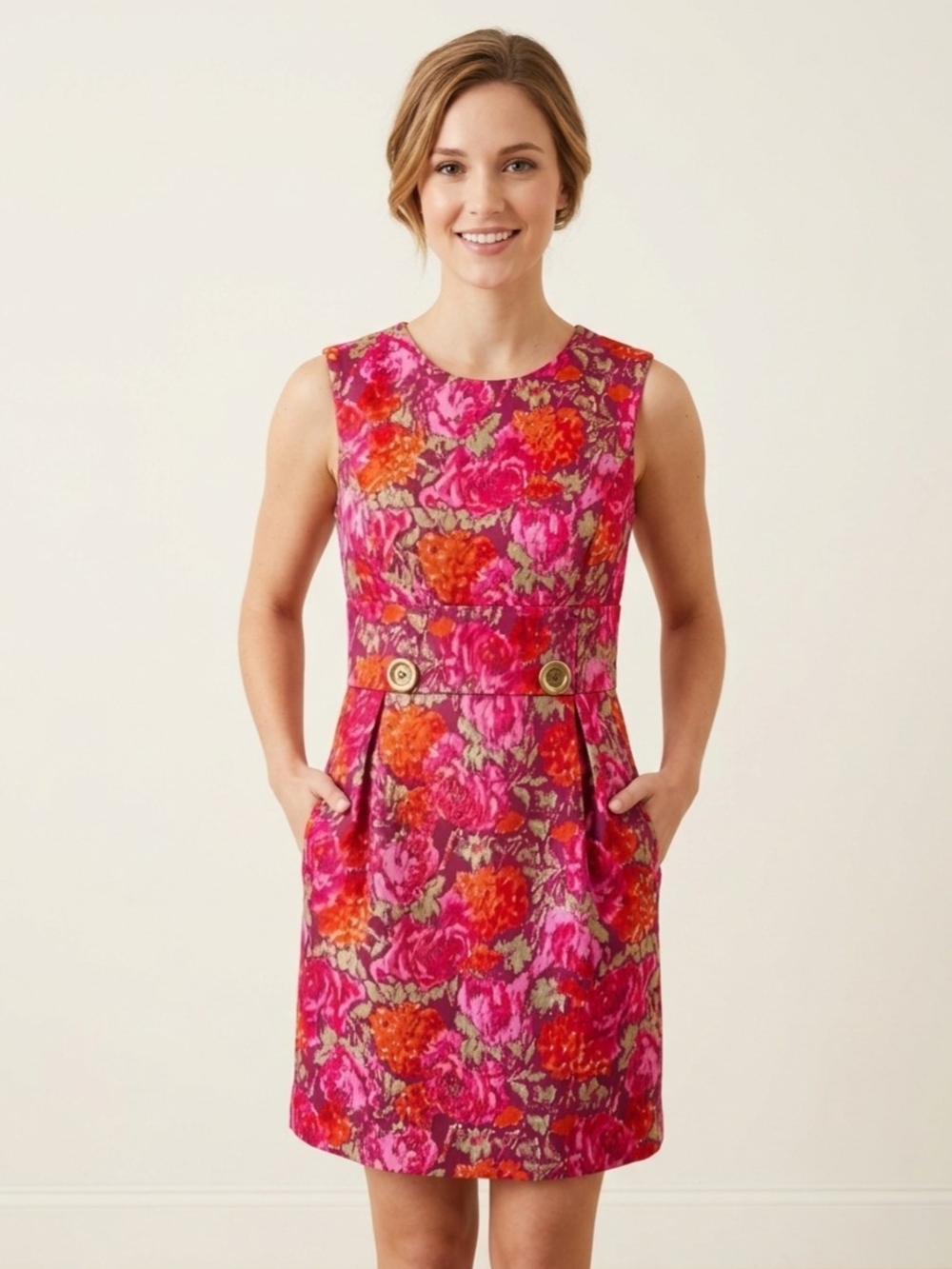 Michael Kors Fuchsia & Orange Floral Sleeveless Sheath Dress